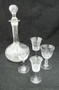 A collection of various acid etched and other liqueur glasses