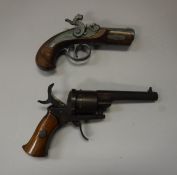 A 19th Century Belgian pin-fire revolver, the barrel stamped ELC and K,