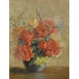 IRIS JACKMAN "June Roses" Still life of flowers in a vase, pastel, signed lower right,