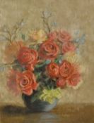 IRIS JACKMAN "June Roses" Still life of flowers in a vase, pastel, signed lower right,