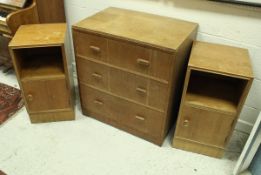 A Heal's oak chest of three drawers bearing ivorine label inscribed "Heal's, Tottenham Court Road,