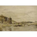 C C PYNE "Lyons Cathedral on the Rhone" watercolour,