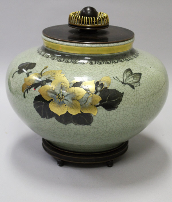 A 1920's Danish crackleware and floral decorated vase by Knud Andersen for Copenhagen, No'd.