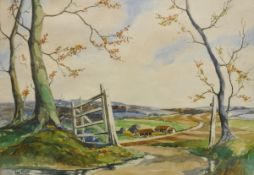 IAN SCOTT "Landscape, possibly of New Zealand", watercolour,
