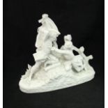 A Chantilly parian ware figure group of two 19th Century soliders fighting,
