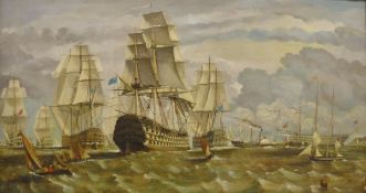 ENGLISH SCHOOL "Shipping Scene" oil on canvas housed in a modern frame,