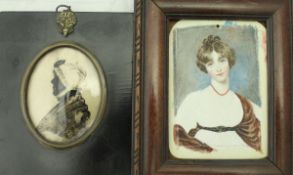 19TH CENTURY ENGLISH SCHOOL "Young lady in white lace dress with brown shawl",