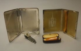 Two silver engine turned decorated cigarette cases,