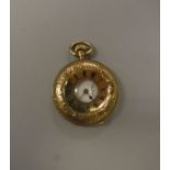 A late 19th Century 18 carat gold cased ladies half hunter fob watch, Swiss movement,