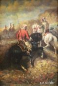 E F RICHTER "Riders on Horseback", oil on board, signed lower right,