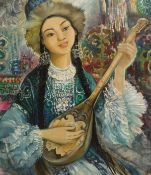 20TH CENTURY EASTERN SCHOOL "Kazak Lady", oil on canvas,