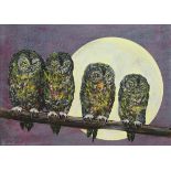 IVOR ABRAHAMS "Night Owls", gouache and ink on paper, signed lower left,