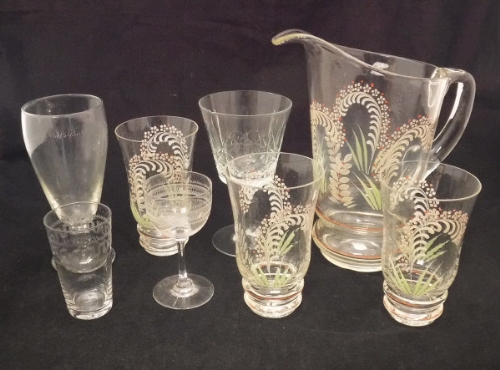 An early 20th Century glass lemonade set with enamelled floral decoration (poss Lily of the Valley), - Image 2 of 2