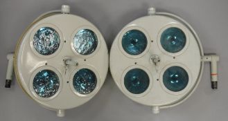 A pair of Hanaulux of Oslo operating theatre light units