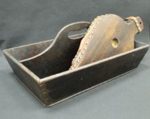 An 19th Century oak two section cutlery tray and pair of small bellows