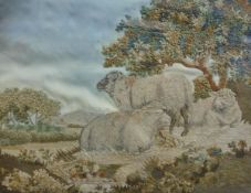 A 19th Century needlework depicting sheep in a landscape CONDITION REPORTS We are