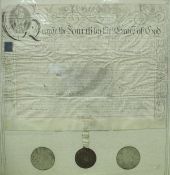 A George IV deed relating to Bibury Court, with waxed seal,