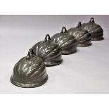 A set of five graduated 19th Century James Dixon of Sheffield pewter meat domes of squash form