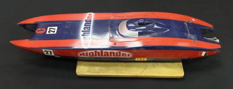 A model power boat "Highlander" twin fibreglass hull with Futaba S9202 motor