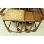 A 1970's G-Plan "Kelso" nest of 3 occasional tables with brown tiled top,