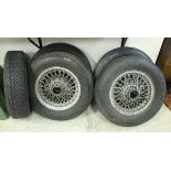 A set of five circa mid 1960s Jaguar E Type wire wheels with Michelin XVS tyres CONDITION