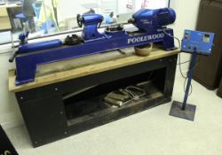A Poolewood Euro 2000 Lathe with controlling pedestal and a quantity of various tooling and bench