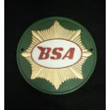Five various painted cast iron signs for motorcycles including "BSA", "Triumph Bonneville",