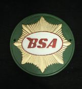 Five various painted cast iron signs for motorcycles including "BSA", "Triumph Bonneville",