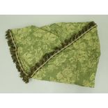 A pair of green cotton self patterned inter-lined curtains with floral decoration together with