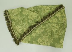 A pair of green cotton self patterned inter-lined curtains with floral decoration together with