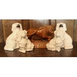 A pair of Staffordshire spaniels, with gilt decoration, approx 25 cm high,