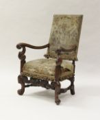 A 19th Century Continental walnut framed hall chair in the circa 1700 Flemish manner,