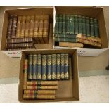 Three boxes of books to include "The Works of Charles Dickens", "The Diary of Samuel Pepys",