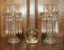 A pair of 19th Century cut glass candle lustres,