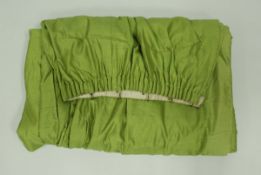 Three pairs of green shot silk interlined cutrains