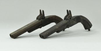 A pair of unusual mid 19th Century Continental double barrel breech loading pin fire hammer action