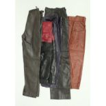 A collection of vintage Yves Saint Laurent Rive Gauche leather trousers, skirts etc,