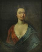 CIRCLE OF FRANCIS HAYMAN (1708-1776) "Lady in red dress with blue shawl", a portrait study,