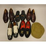 A collection of gents' shoes, to include a pair of patent Gucci shoes, size 43, various brogues,