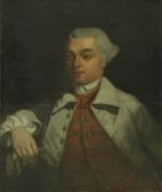 18TH CENTURY ENGLISH SCHOOL "Gentleman in grey wig and white / pale grey coat with gilt braided red