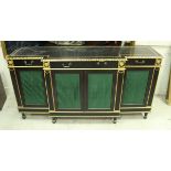 A 20th Century painted and gilded breakfront side cabinet in the Empire taste,
