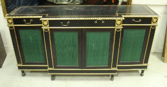 A 20th Century painted and gilded breakfront side cabinet in the Empire taste,