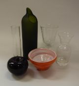 A collection of various glassware to include an Artecnica TranSglass wine bottle jug designed by