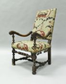 An 18th Century Flemish walnut flamed hall chair,