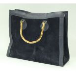 A Gucci handbag of navy suede and leather with bamboo handles CONDITION REPORTS