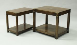 A modern mahogany and brass bound military style two-tier occasional table,