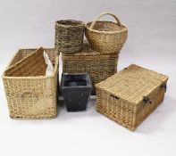 A collection of various wicker baskets,