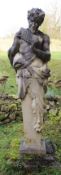 A Haddonstone pedestal figure of Pan with pipes, on a plinth base,