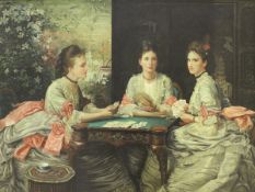 AFTER SIR JOHN EVERETT MILLAIS "Hearts are trumps", three young ladies playing cards,