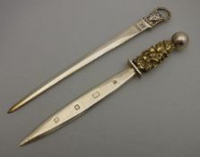 A 20th Century silver and gilt paperknife,